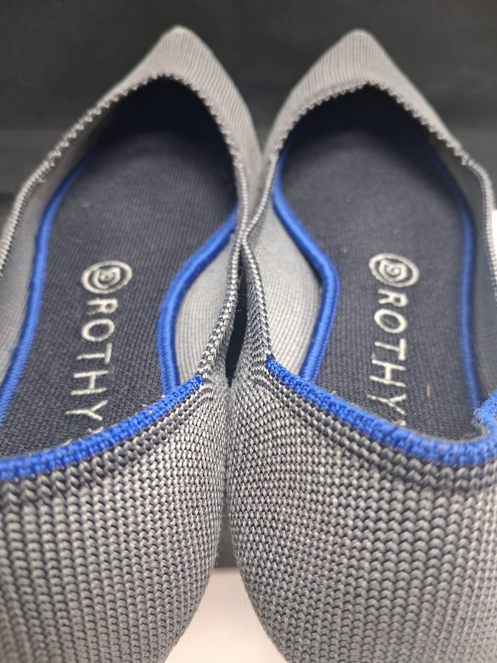 Rothy's Women's Pointed Slip-On Flats in Gray with Blue Trim - Picture 6 of 10